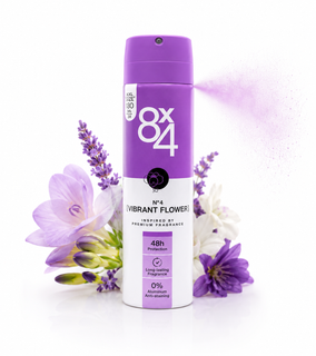 اسپری دئودورانت زنانه ۸×۴ مدل VIBRANT FLOWER حجم ۱۵۰ میل اصل